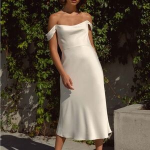 Jenny Yoo Ivory Off-Shoulder Midi Dress